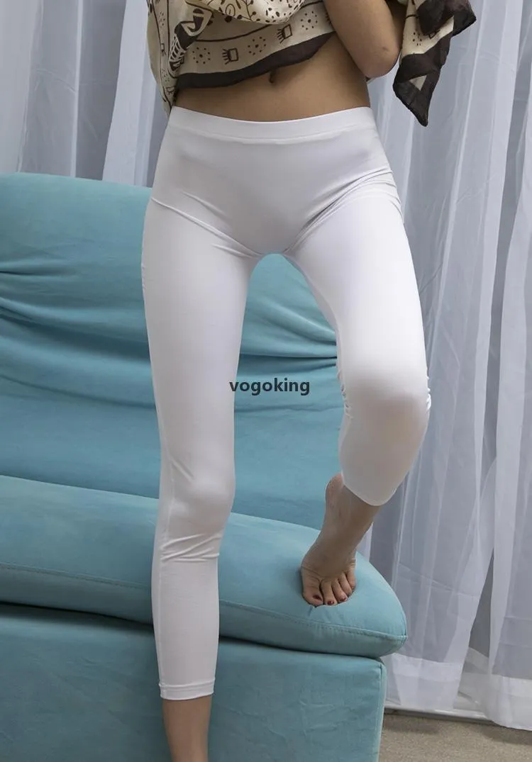 Women's Sexy Transparent Leggings Sheer Ice Silk Leggings Long Pants Pants  Linge