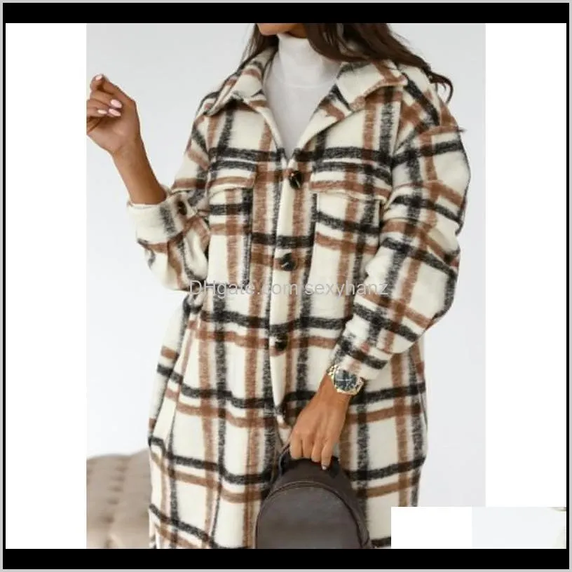 2021 new arrivals winter checked women jacket down overcoat warm plaid long coat oversize thick woolen blends female streetwear