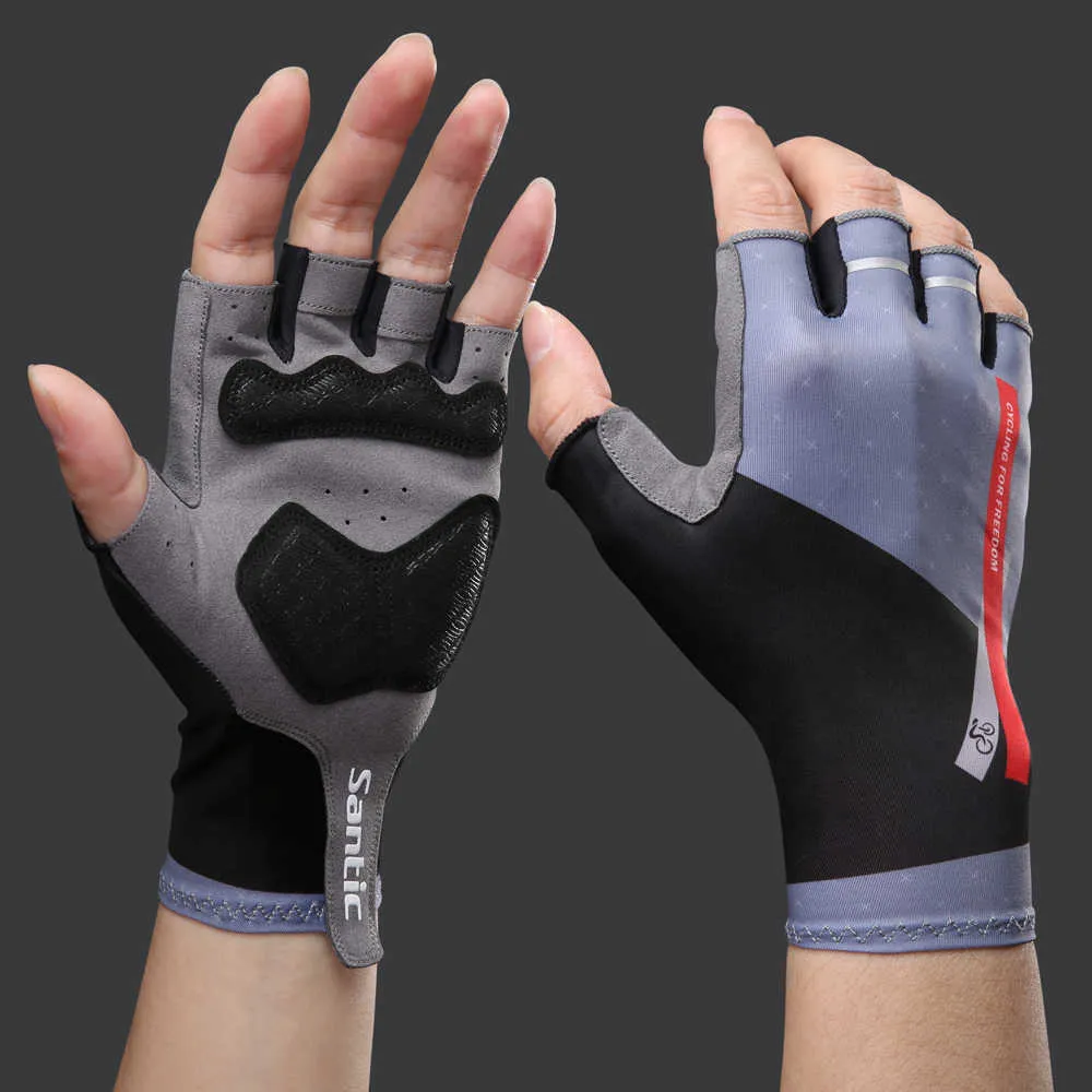 Santic Men Cycling Gloves Short Finger Road Bike Gloves Bicycle Half Finger Gloves Breathable Comfortable Mesh Asian Size H1022