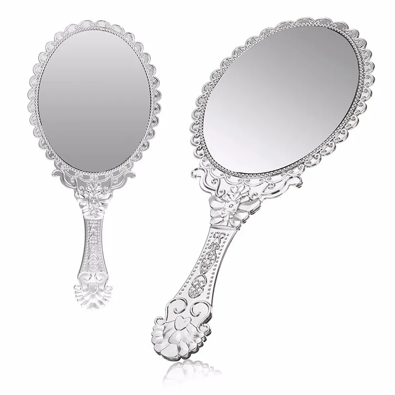 1pcs silver vintage spegel damer blommig repousse oval rund makeup hand hålla spegel prinsessa lady makeup skönhet dresser gåva