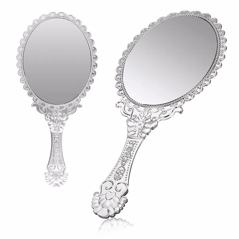 1Pcs Silber Vintage Spiegel Damen Floral Repousse Oval Runde Make-Up Hand Halten Spiegel Prinzessin Dame Make-Up Schönheit Kommode geschenk