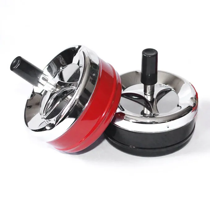 Creative Metal Plastic Round Ashtray with Lids Press Rotary Portable Cigarette Holder Car Ashtrey