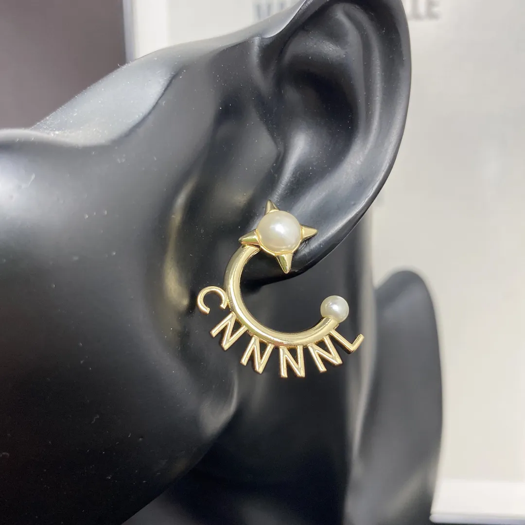 Brincos de argola de grife de ouro feminino joias de luxo femininas canal brinco de pérola brinco de orelha festa de casamento pingentes pingentes 2021