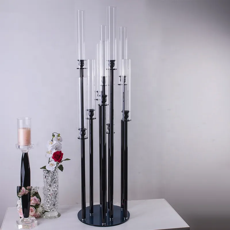 Es können nur LED-Kerzen verwendet werden) Dekoration Neuer Trend schwarzer, hoher, langstieliger Acryl-Tischkerzenhalter, Hochzeits-Mittelstück, Kristallröhrenkerze senyu797