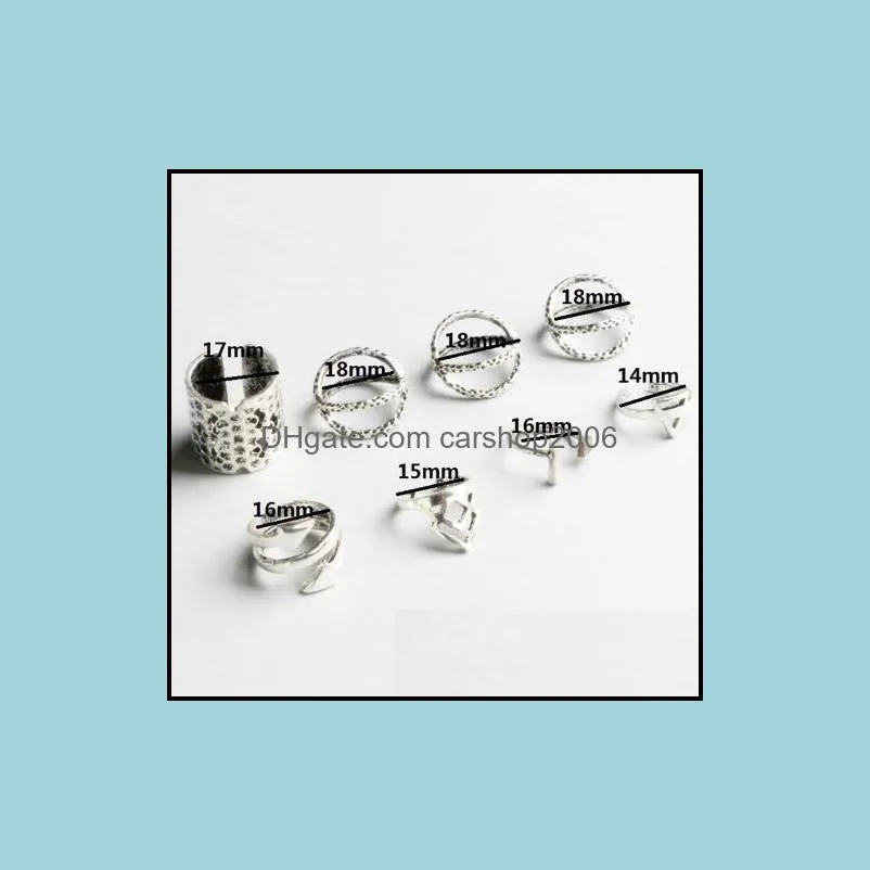Bohemian Knuckle Ring Sets Antique Silver Arrow Cylinder 8pcs Fingernail Ring Sets For Girls & Ladies