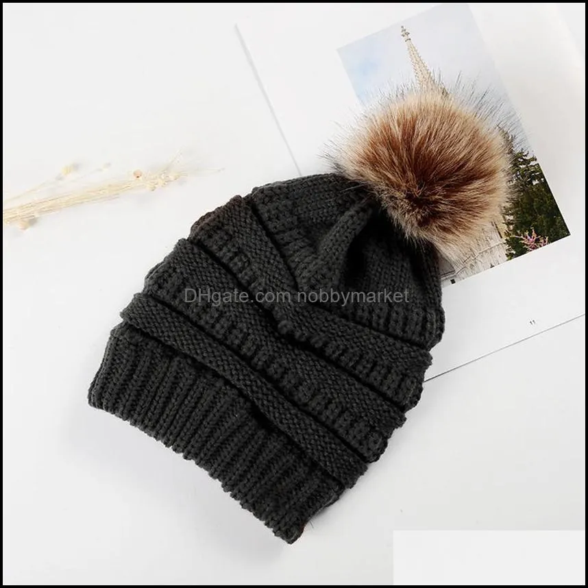 Girls Knitted Pom Poms Hat 37colors Fashion Woman Fur Ball Warm Beanies Skull Cap Men Outdoor Ski Crochet Cap LLA1021