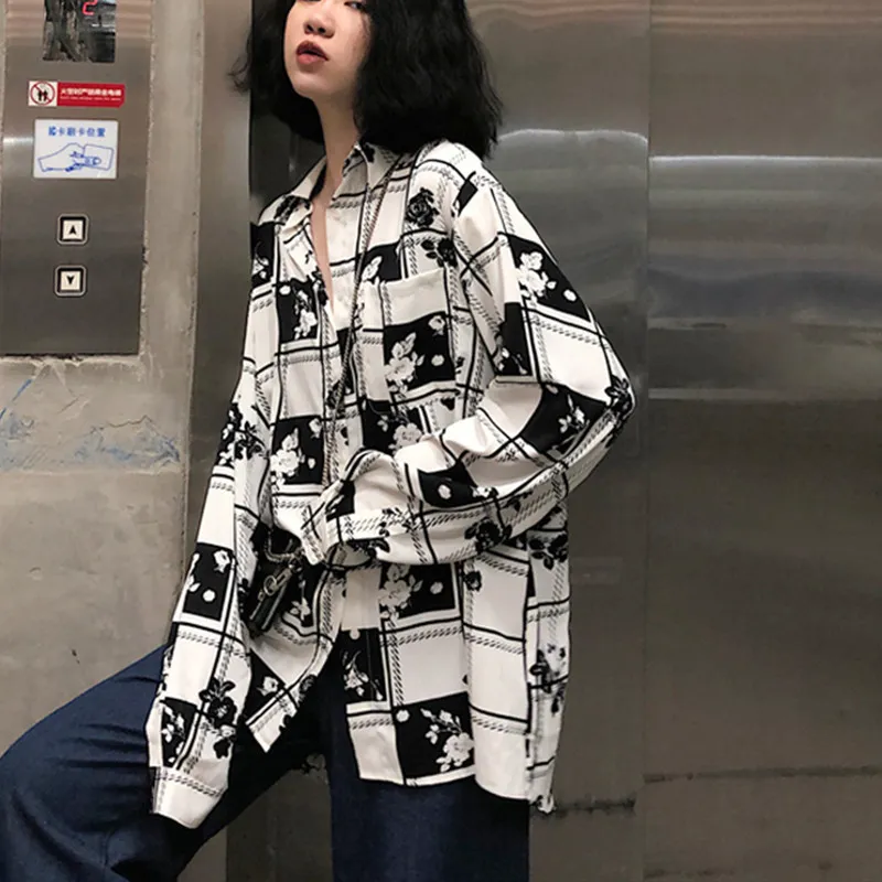 Blusa Chiffon Vrouwen Vintage Chic Koreaanse Modo de Impressão Blusas Lente Lange Mouwen Single Breasted Ins Tops 210512