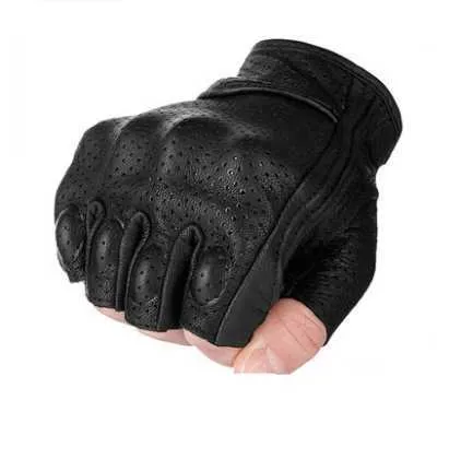 Motorradhandschuhe Halbfinger Leder Fingerlos Sommer Männer Frauen Mitt Handschuh Roller Moto Mitten Elektrofahrrad Racing Radfahren H1022