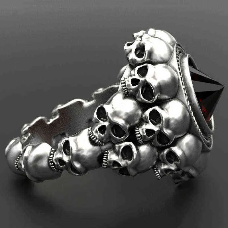 Pyramid Stacked Skull Men Ring Gothic Jewelry Gold Silver Color Boho Retro Masonic Motor Biker Zircon Rings for Women G1125