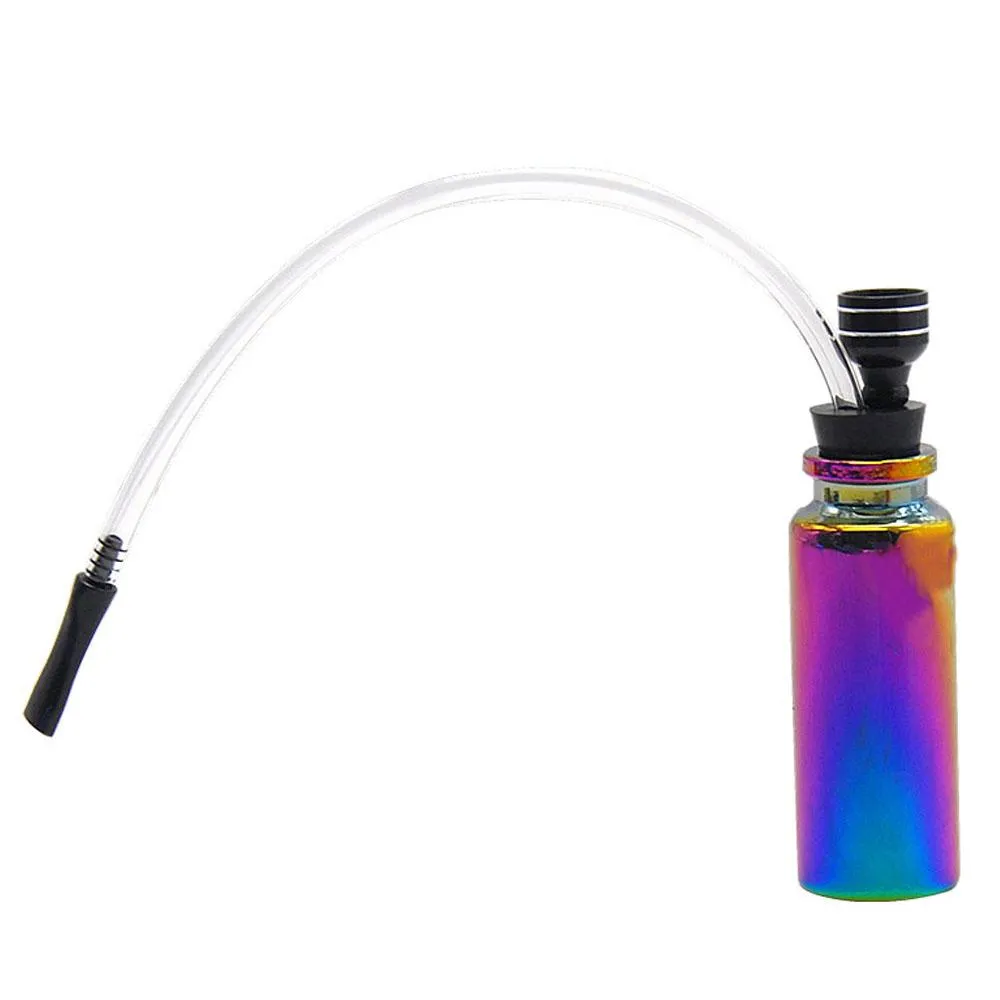 2022 new Mini Style Rainbow Hookah Shisha Smokings Glass Water Pipe 120MM Aluminum Metal Tobacco Oil Rig Wax For Smoking Bongs