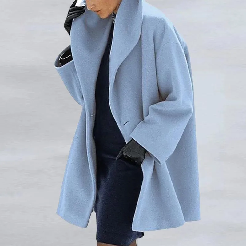 Kadın Yün Karışımları Sonbahar Kış Sıcak Moda Kapüşonlu Uzun Hırka Ceket Kadınlar Katı Kollu Mont Tek Düğme Dış Giyim Kadın