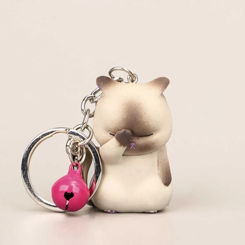 Funny Cat Keychain Cute Cartoon Animal Pendant Key Chain Keyring Key Holder Handbag Charms Women Couple Gift Jewelry Accessories G1019