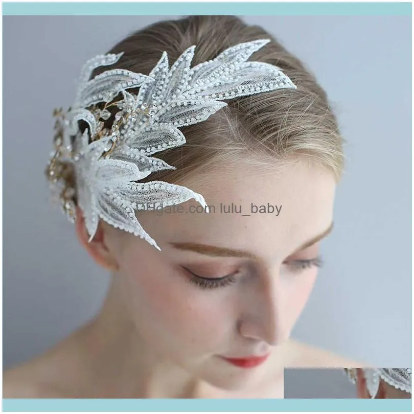 Charming Beaded Bridal Lace Crown Accessories Flower Wedding Hair Jewelry Rhinestone Women Headpiece Ornament