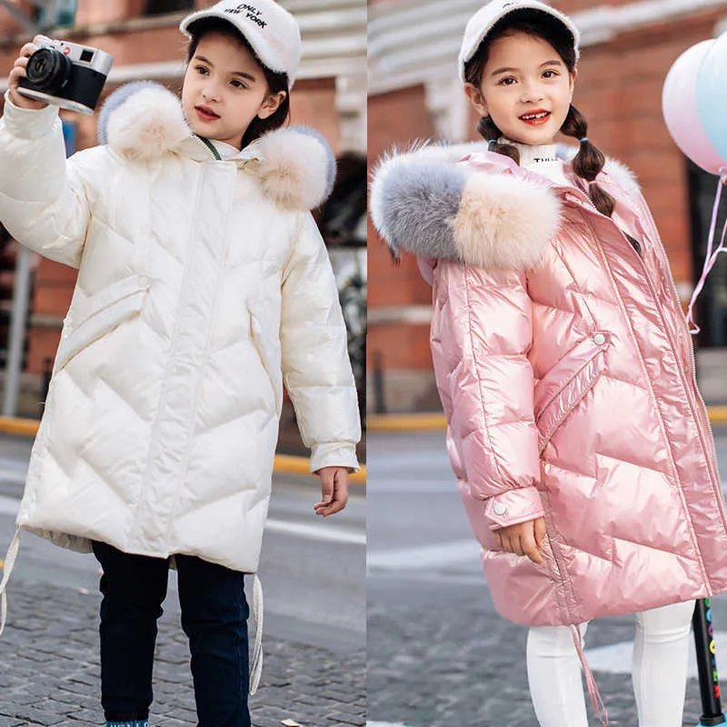 Children Winter Down Jacket 2021 New Fashion Shiny Girl Snowsuit Kids Thicken Coat for Boy Windproof Girls Clothes 4-12Y H0909