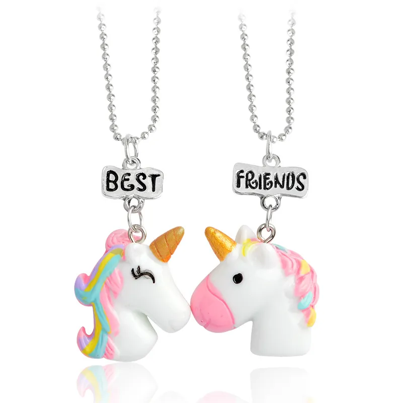 2Pcs/Set Unicorn Necklace Jewelry Best Friend Forever Charms Kids Choker Necklace For Boys And Girls Pendants Birthday Gifts