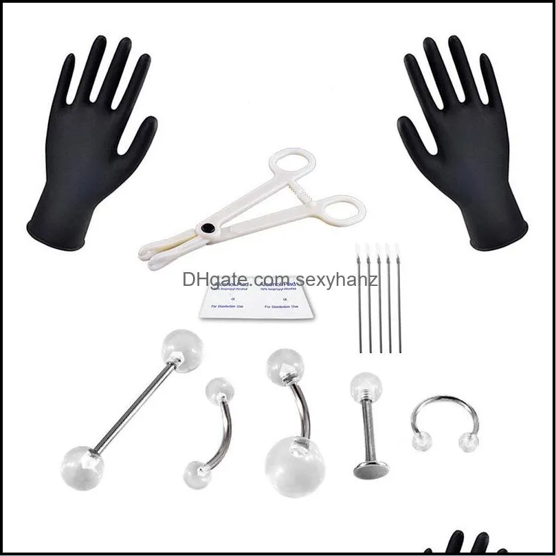 Other 1 Set 16G 14G Belly Nipple Eyebrow Lip Nose Ring Tongue Body Piercing Kit Jewelry Tool Needles For