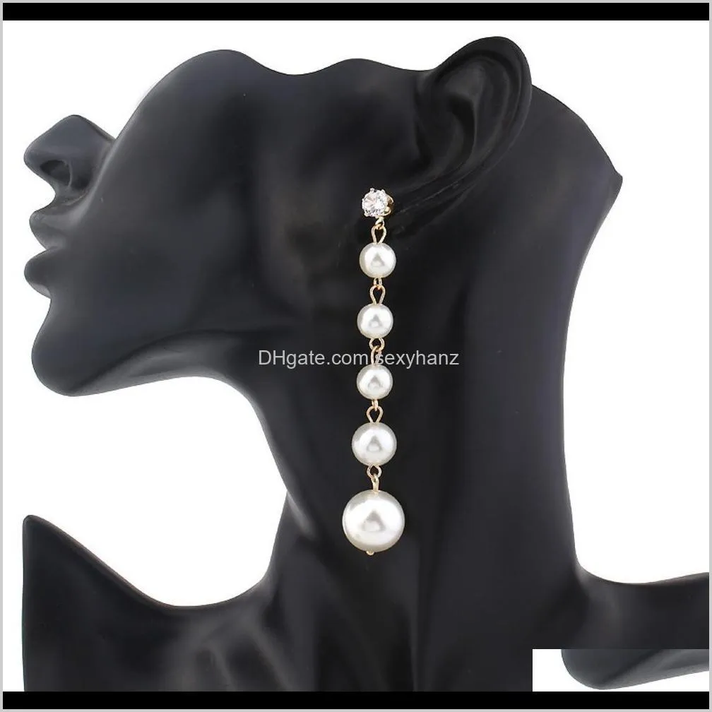 korean fashion elegant light luxury long size pearl string zircon earrings women`s trend tassel earrings