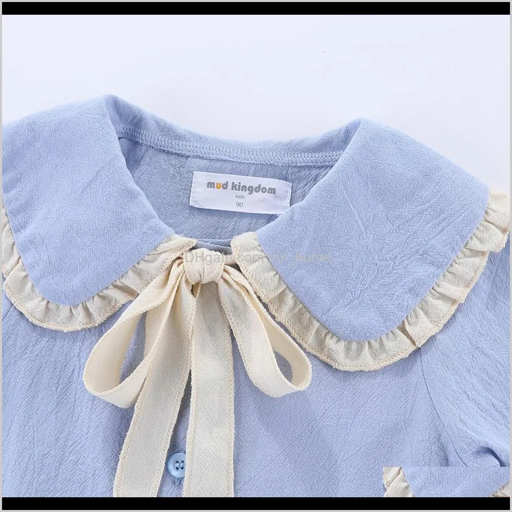 mudkingdom baby tops cotton long sleeve ruffles turn down collar design sweet toddler baby girls tops girls blouse with bow 210305