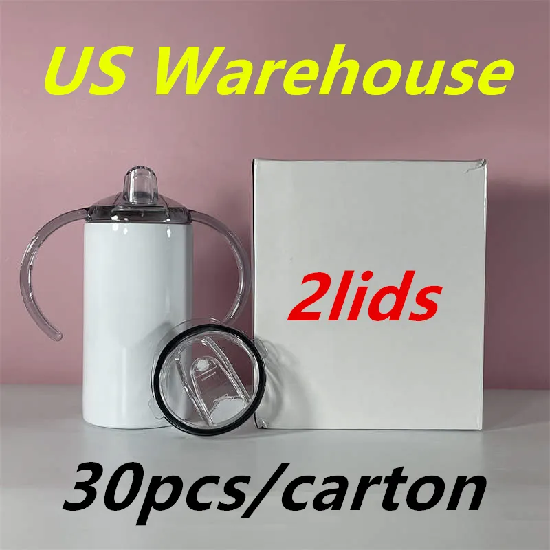 Armazém local! 2 tampas 12oz sublimação Copas de Sippy com tampa plana LID sem tampa de aço inoxidável de aço inoxidável garrafas de água dupla isoladas canecas Kids Tumblers A12