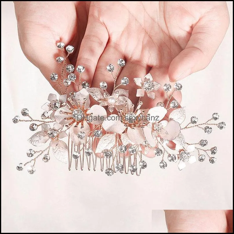Hårklipp Barrettes smycken brud bröllopslöja blommor kristall pärlor kammar pannband för kvinnor brud noiva ornament orseven droppe deliva