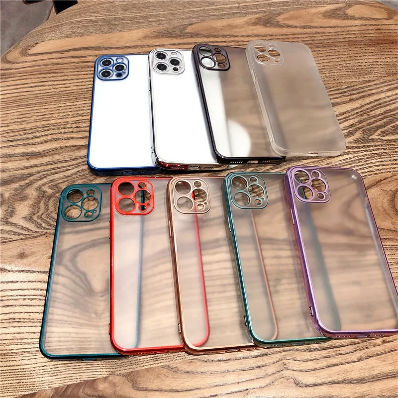 Coque de protection en TPU souple et fine pour iPhone, compatible modèles 14, 13, 12, 11 Pro Max, XR, 7, 8, placage carré, cristal transparent