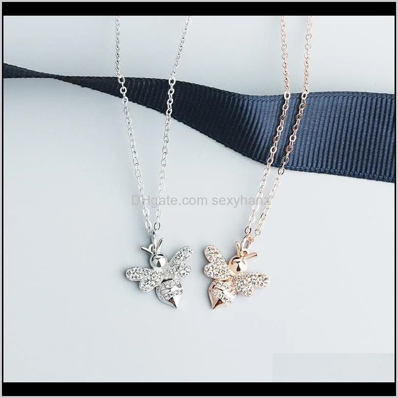 fashion european and american style creative insect accessories female 925 sterling silver bee necklace female 18k rose gold full diamond