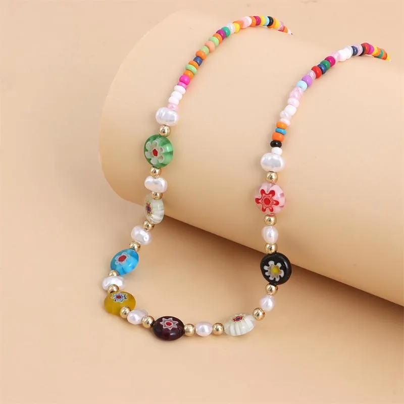 Chokers Boho Flache Glasperlen Charme Choker Halskette Für Frauen Weibliche Aussage Perle Intervall Perlen Kette Hals Modeschmuck