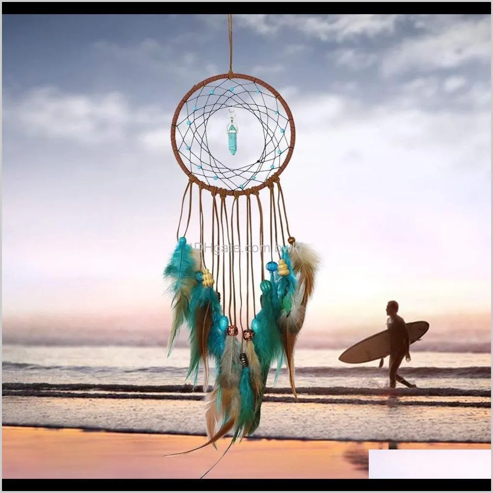 Objets décoratifs Figurines Aents Décor Gardenhandmade Dream Catcher Plumes Décoration Pour Voiture Mur Chambre Décor À La Maison Suspendus Dreamcatcher