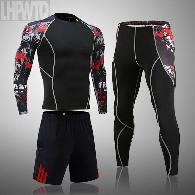 Men's Sports Suit MMA rashgard male Quick drying Sportswear Compression Clothing Fitness Training kit Thermal Underwear leggings 210714