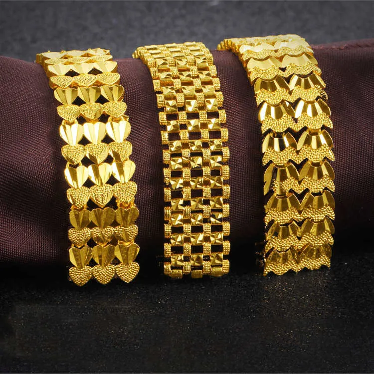 braccialetti a catena a maglie con placcatura in oro 24k a cuore largo da uomo JSGB139 braccialetto da uomo placcato in oro giallo regalo di nozze di moda