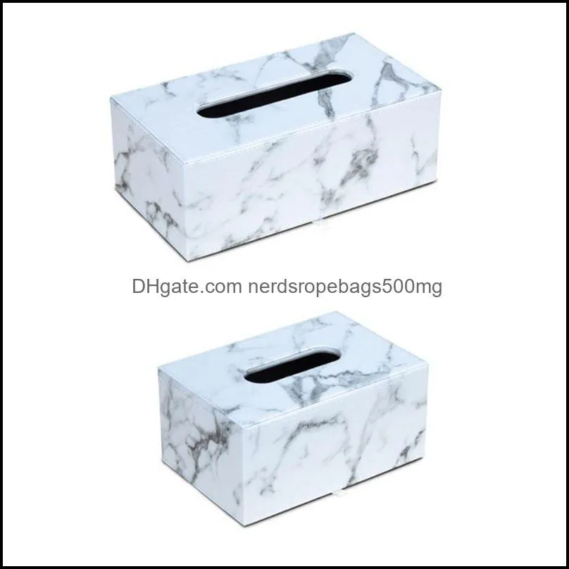 Tissue Boxes & Napkins Rectangular Marble PU Leather Facial Box Cover Napkin Holder Paper Towel Dispenser Container For Home Office Car