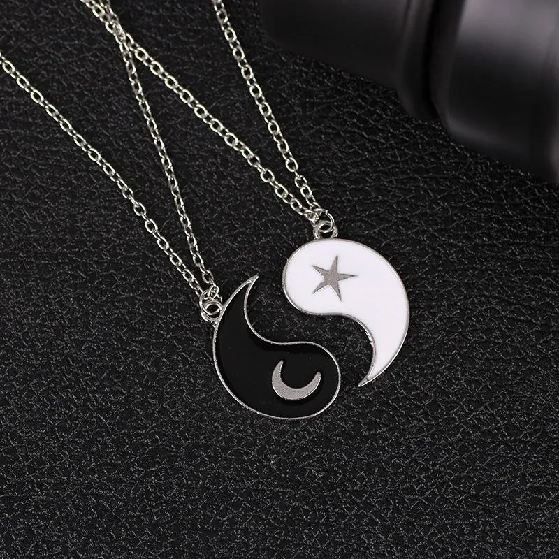 Colares de pingente 2 pcs yin yang lua estrela para mulheres homens taichi boa sorte casal colar jóias encantos amizade presente