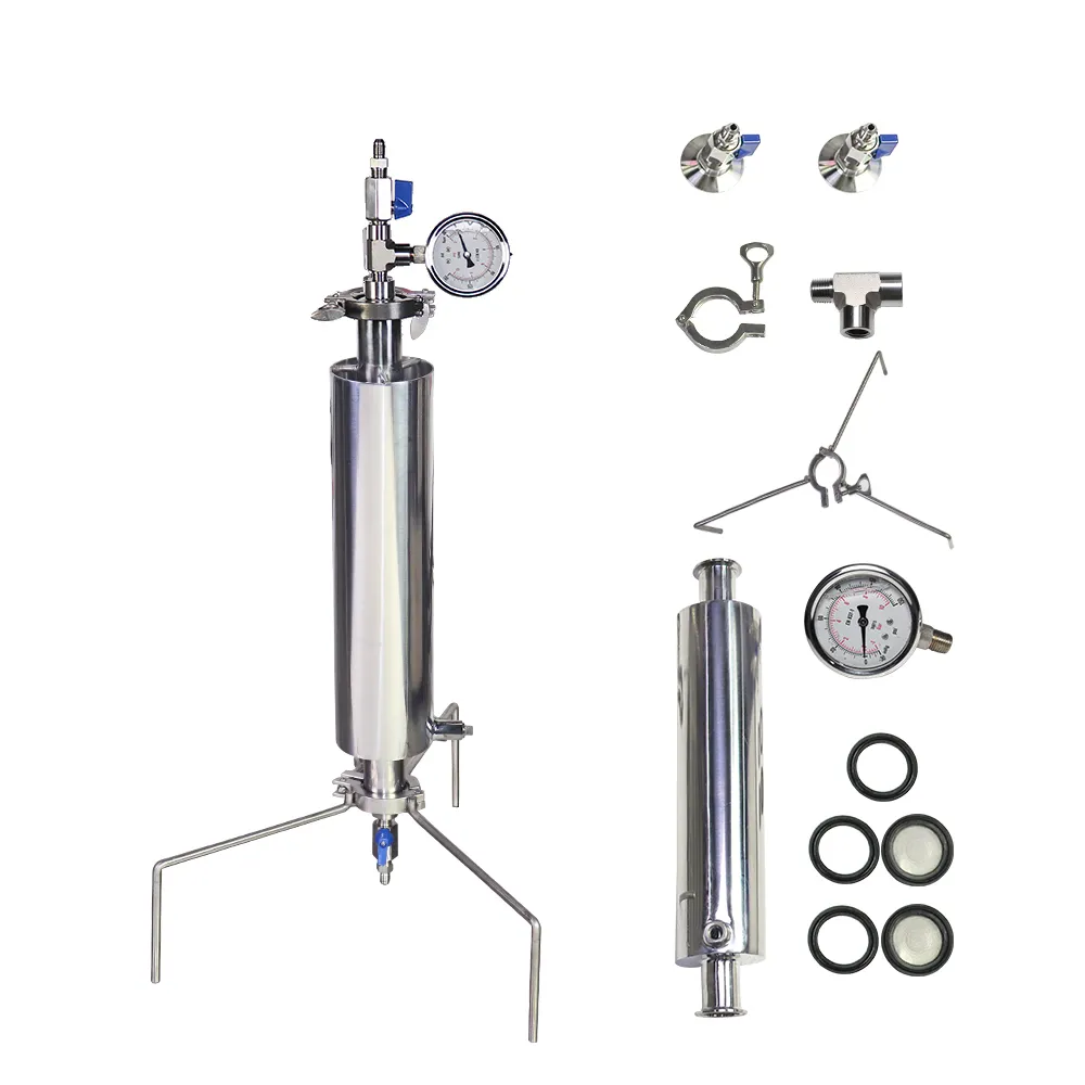 Fournitures de laboratoire BHO acier inoxydable 90g extraction fraîche Manchon Dewax Extracteur de colonne fermée Chambre à vide / Tube 90 grammes avec trépied