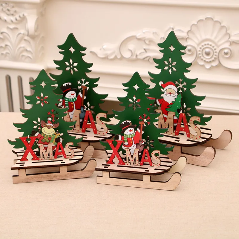 크리스마스 장식 크리스마스 크리 에이 티브 페인트 나무 어셈블리 DIY 썰매 자동차 장식 데스크탑 장식품 W-01173