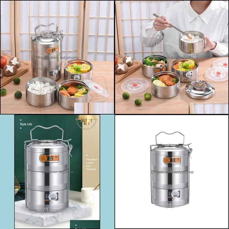 Large 2 3 4 Layer Stainless Steel Thermos Lunch Box Portable Thermal Insulation Food Container Office Picnic Bento Box sea shipping