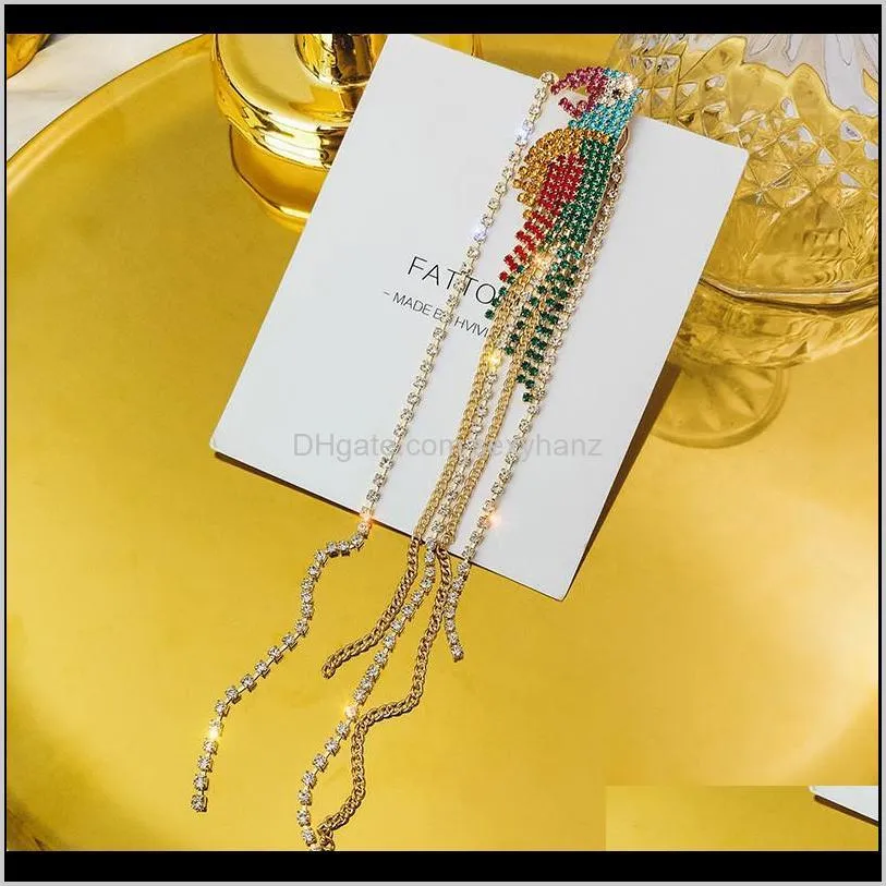 fyuan long tassel crystal asymmetry earrings for women colorful parrot drop earrings wedding jewelry gifts