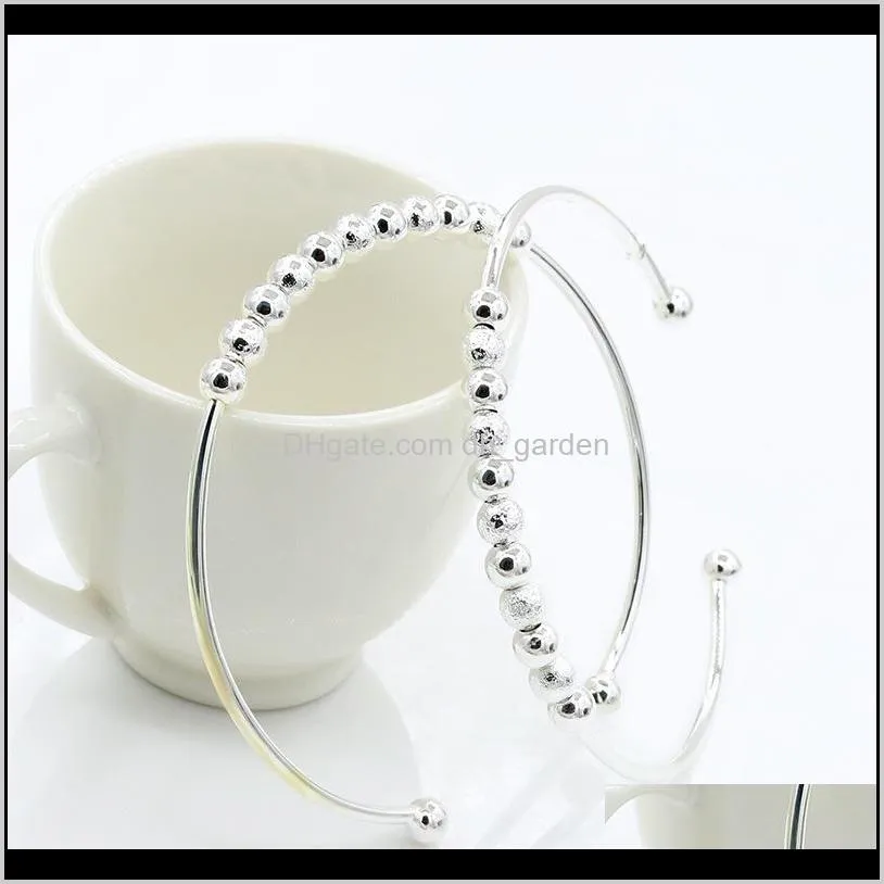 fashion charm silver plated bead bracelet women open cuff bangle european girls bracelet jewelry for bride