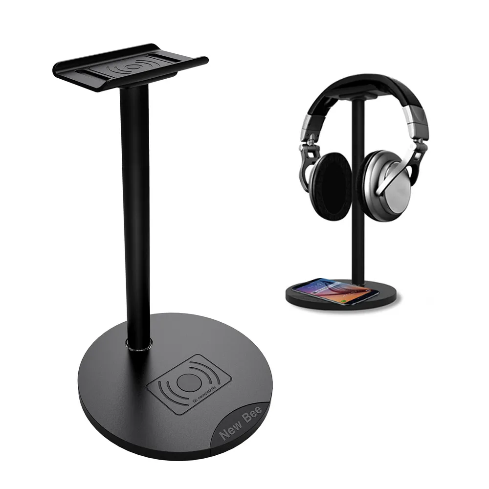 New bee Headphone Stand Headset Holder Earphone Stand with Aluminum  Supporting Bar Flexible Headrest ABS Solid Base for All Headphones Size  (Black)