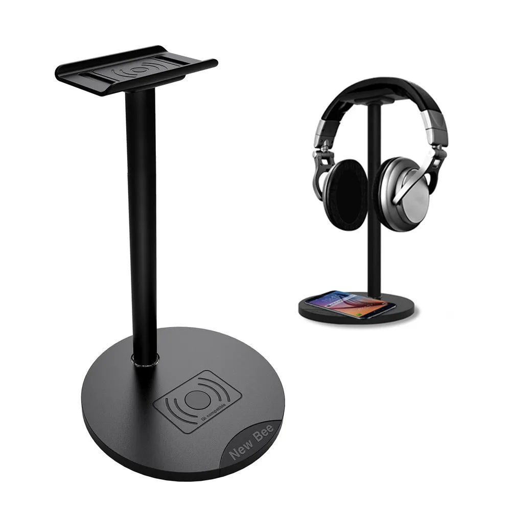 Multifunctional Headphone Stand Headset Holder wireless charger Aluminum Supporting Bar Flexible Headrest ABS Solid Base earphone bracket