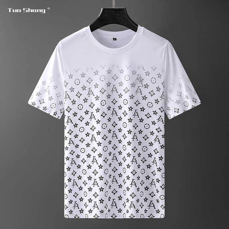2021 Polka Dot Gedrukt T-shirts Mannen Zomer Kleding Mode Streetwear Mercerized Katoen Slanke O Hals Korte Mouw Casual T-shirt X0726