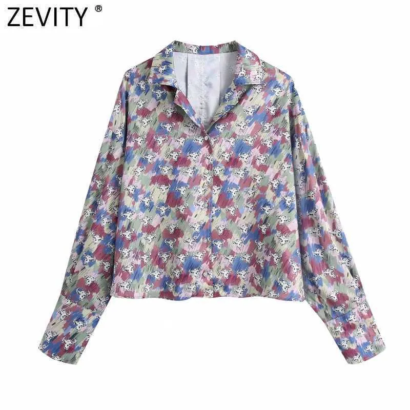 Zevity Femmes Vintage Fleur Imprimer Casual Lâche Smock Blouse Bureau Dame Rétro Chemise Chic Affaires Kimono Blusas Tops LS7713 210603