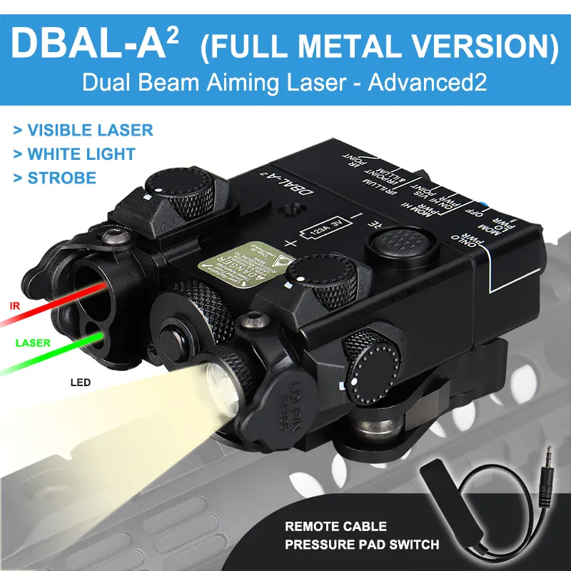 DBAL-A2 Doppelstrahl-Ziellaser, IR-grüner Laser, LED-Weißlicht-Illuminator, Vollmetall, mit Fernschalter für Batteriekasten, CL15-0138