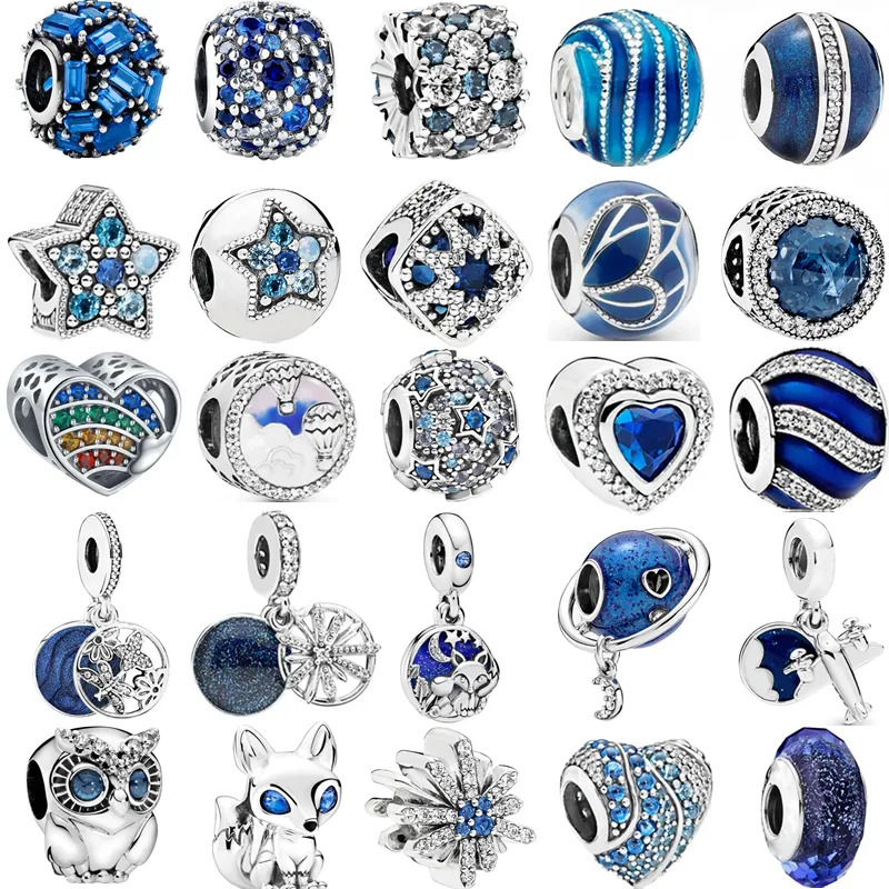 Sky Blue Serie Vlinder Bloem Eenhoorn Sterren Maan Uil Vliegtuig Kralen Fit Originele Pandora Charms Armband Fai da te Sieraden