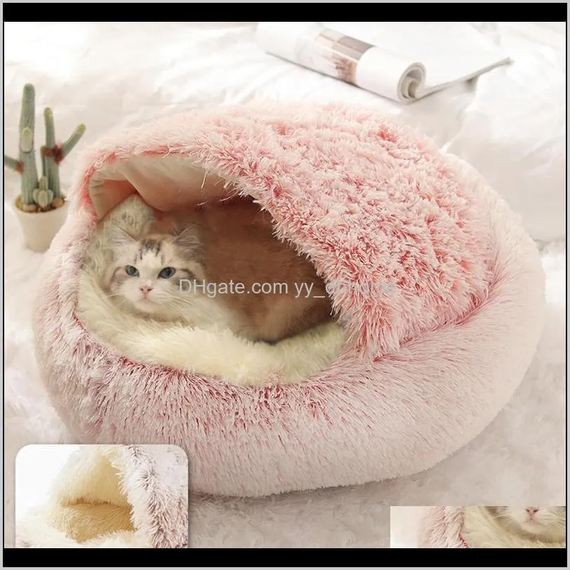 40/50cm hot plush round cat bed cat warm house soft long plush pet dog bed for small dogs nest 2 in 1 pet cushion sleep