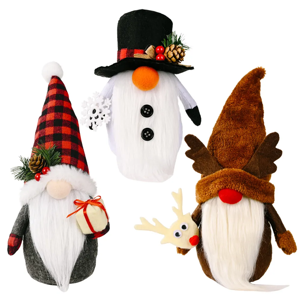 Kerstdecoraties Faceless Gnome Handmade Pluche Santa Sneeuwman Rendier Pop Home Party Windows Ornament Xbjk2108