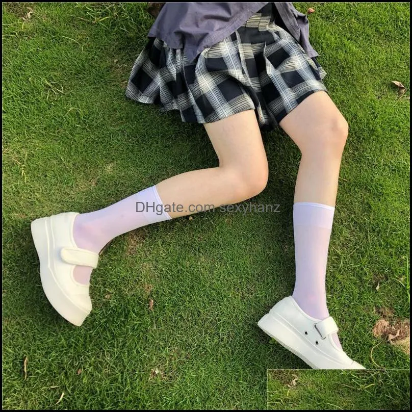 Socks & Hosiery Japan Style Ultra-thin Women Sexy Black White Nylon Long Girls Transparent High Knee Leg Medias Elastic