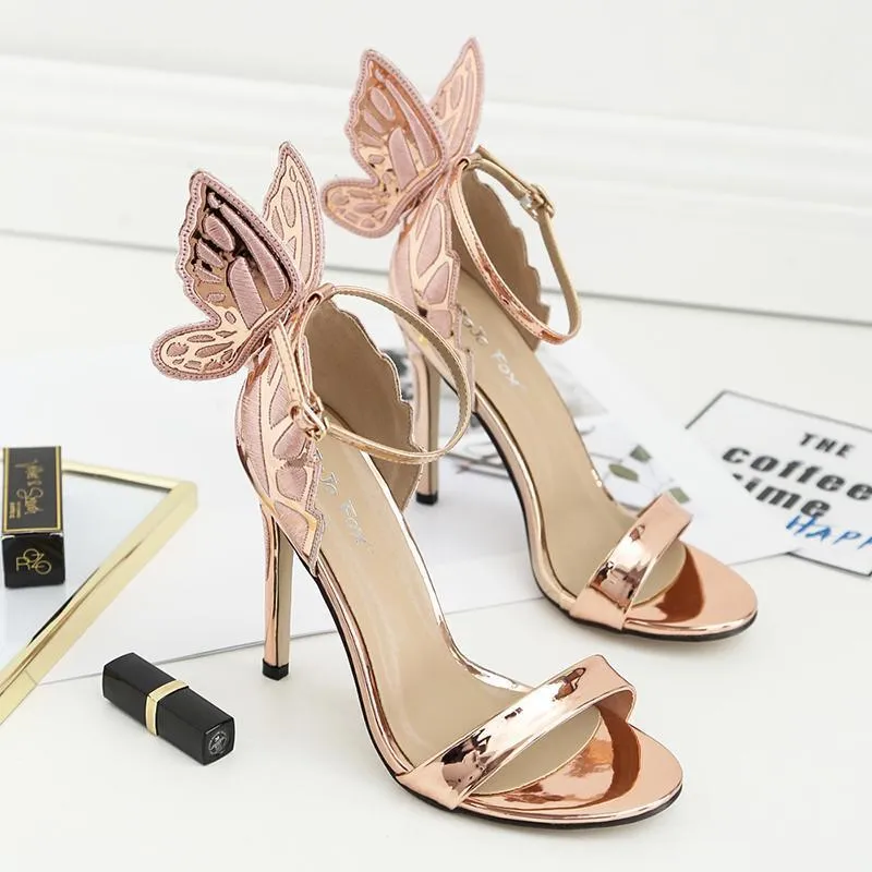 Sandals Luxury Women 11cm High Heels Fetish Sexy Metal Butterfly Summer Shoes Lady Champagne Stiletto Party Valentine Sandles