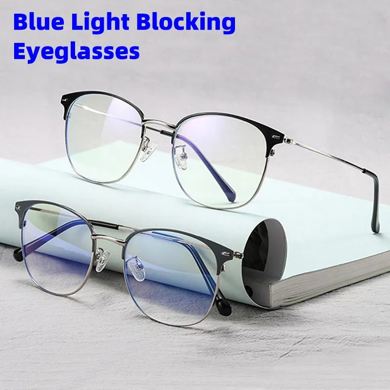 Moda óculos de sol quadros anti azul luz óculos mulheres óculos simples quadro homens computador designer metálico claro olho 511