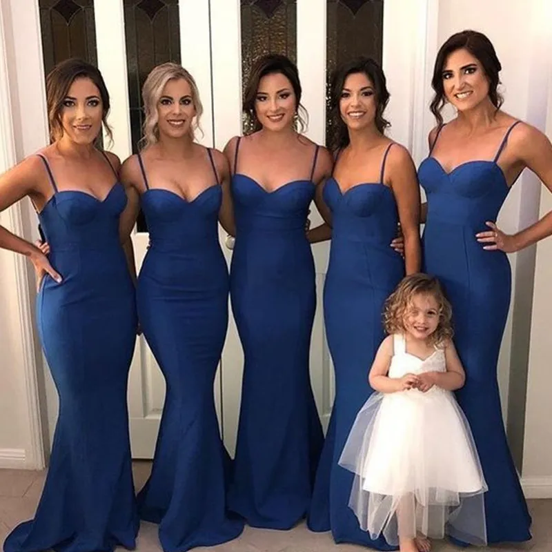Royal Blue Mermaid Prom Dresses Spagehetti Srrap Satin Formal Princess Pageant Towns