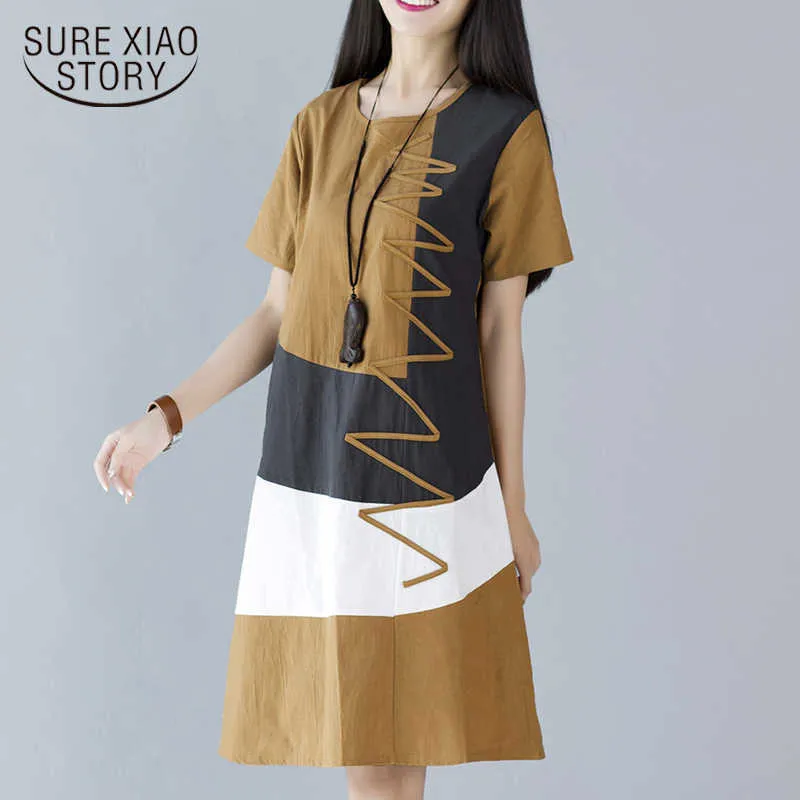 chinese dress ladies A Line Cami Linen Dress with Color Block Panels